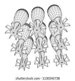 Missile, nuclear bomb or mortar mine Wireframe low poly mesh vector illustration