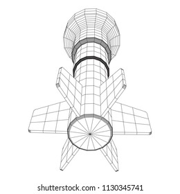 Missile, nuclear bomb or mortar mine Wireframe low poly mesh vector illustration