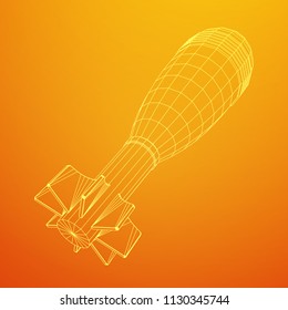 Missile, nuclear bomb or mortar mine Wireframe low poly mesh vector illustration