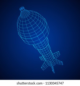 Missile, nuclear bomb or mortar mine Wireframe low poly mesh vector illustration
