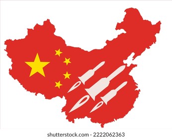 Missile On Background Of China. Concept Chinese Ballistic Missile Test. Metaphor For Use Of Nuclear Weapons. Nuclear Weapons Of People's Republic Of China. 