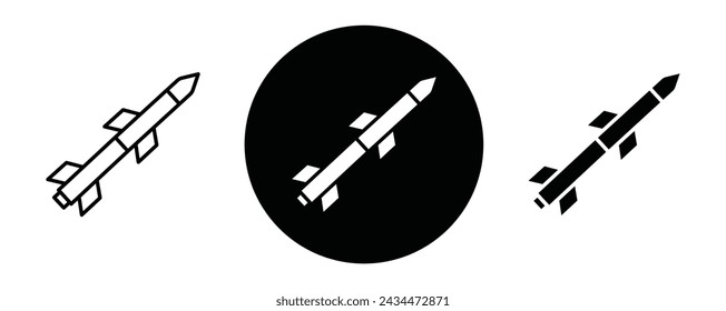 Missile outline icon collection or set. Missile Thin vector line art