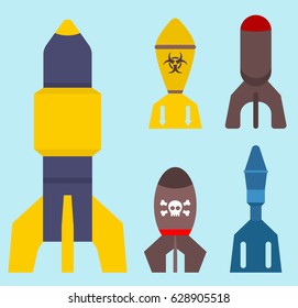 Missile rocket set icon vector illustration cartoon isolated bomb flat style background threat