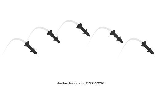 Raketenwarenkopf Braten im Krieg mit weißem Hintergrund schwarz Symbol flach Vektordesign.