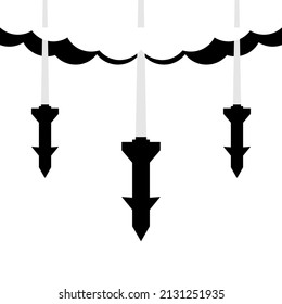 Missile rocket warhead launch frying air strikes in war with white background black icon flat vector design.