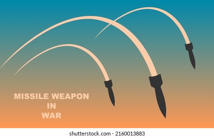 Raketenwarenkopf Luftangriffe im Krieg mit abendlicher Dämmerung Himmel Symbol flach Vektordesign.