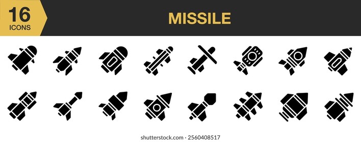 Missile solid icon set. Solid icons vector collection.