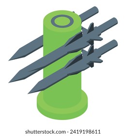 Icono del sistema de misiles vector isométrico. Unidad de modelo. Avión de guerra de vehículos