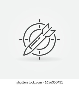 Icono de esquema de Misil en Destino. El vector derriba el símbolo lineal del concepto de cohete