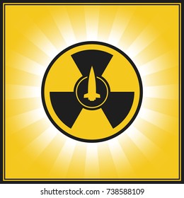 Missile threat background. Rocket and radiation icon.