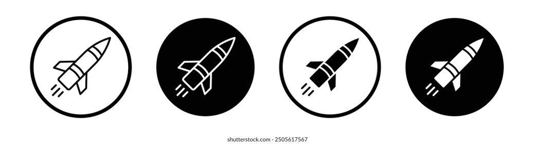 Conjunto de iconos de Vector de misil relleno negro y estilo delineado.