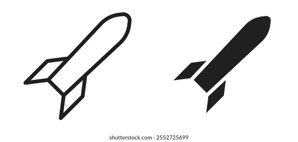 Raketen-Vektorsymbol setzen schwarz gefüllt und umrissen Stil.