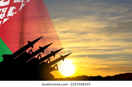 Missiles with Belarus flag against the sunset. EPS10 vector