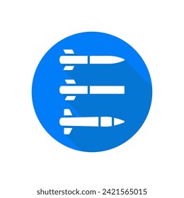 Icono vectorial de estilo plano de misiles. Ilustración de armas de cohetes de combate.