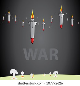 missiles fly to the ground. Vector illustration of war.