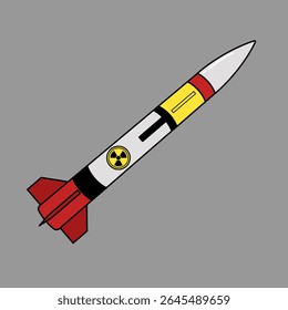 Raketen Illustration Vektordesign, mit gelben, roten und schwarzen Farben.