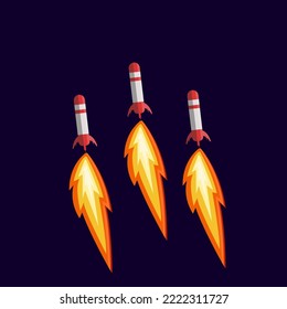 Missiles launch and takeoff fire column Combat missiles launches vector illustration