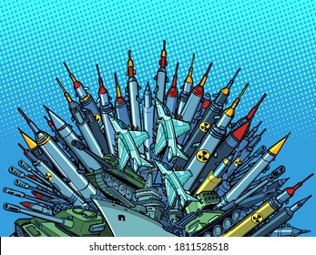 missiles weapons, arms race, militarism. Pop art retro vector illustration kitsch vintage 50s 60s style
