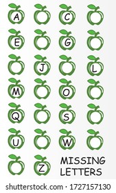 Missing alphabet green apple concept. Suitable for children education app, Children education, puzzle