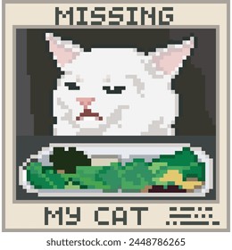 Missing cat poster, pixel art meme