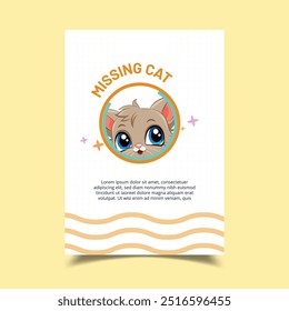 Missing cat poster vector illustration flyer template