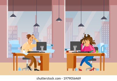 Missing deadline, bad time management. Work in high stress conditions and under hard boss pressure. Scene of tired, nervous, stressed people clutches head at work, many tasks. Deadline metaphors