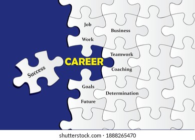 Missing jigsaw puzzle piece with text motivation, covering text success and different words. Eps10 illustration.