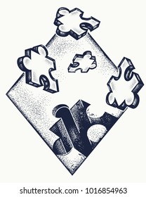 Missing jigsaw puzzle tattoo and t-shirt design.  Symbol of education, business, solution of tasks, communications, psychology 