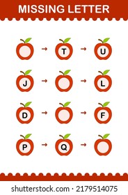 Missing Letter With Apple. Worksheet For Kids