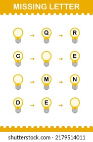 Missing letter with Bulb. Worksheet for kids