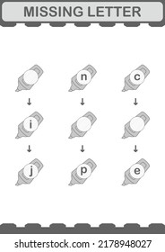 Missing letter with Marker. Worksheet for kids