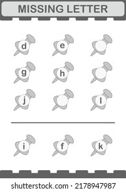 Missing letter with Push Pin. Worksheet for kids