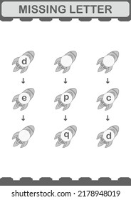 Missing letter with Rocket. Worksheet for kids