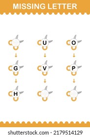 Missing letter with Scissor. Worksheet for kids
