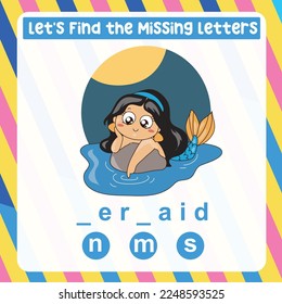 Falta la hoja de cálculo de letras. Complete la actividad de las cartas. Juego educativo para niños. Práctica de escritura. Archivo vector.