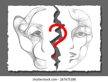 the missing link. man. monkey and question mark