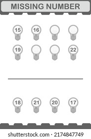 Missing number with Bulb. Worksheet for kids