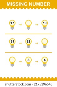 Missing number with Bulb. Worksheet for kids