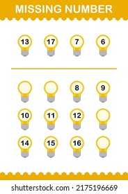 Missing number with Bulb. Worksheet for kids