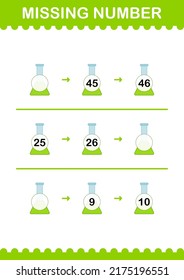 Missing number with Erlenmeyer Flask. Worksheet for kids