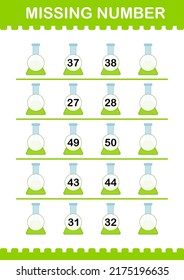 Missing number with Erlenmeyer Flask. Worksheet for kids