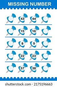 Missing number with Push Pin. Worksheet for kids