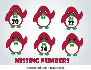 Missing numbers for the age of 3- 12 children, pleasant vector, easy to study, pictogram good for education apps, education and academic books 