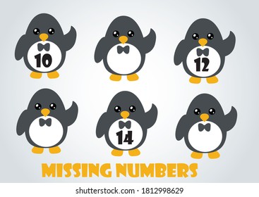Missing numbers for the age of 3- 12 children, pleasant vector, easy to study, pictogram good for education apps, education and academic books 
