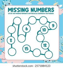 Missing numbers worksheet. Write the answer correctly. Educational printable math worksheet. Counting practice. Learning about number