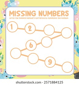 Missing numbers worksheet. Write the answer correctly. Educational printable math worksheet. Counting practice. Learning about number