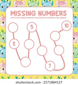 Missing numbers worksheet. Write the answer correctly. Educational printable math worksheet. Counting practice. Learning about number