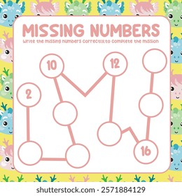 Missing numbers worksheet. Write the answer correctly. Educational printable math worksheet. Counting practice. Learning about number