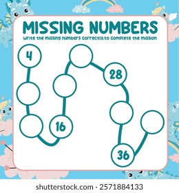 Missing numbers worksheet. Write the answer correctly. Educational printable math worksheet. Counting practice. Learning about number