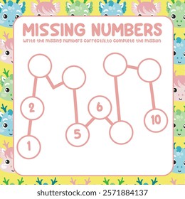 Missing numbers worksheet. Write the answer correctly. Educational printable math worksheet. Counting practice. Learning about number